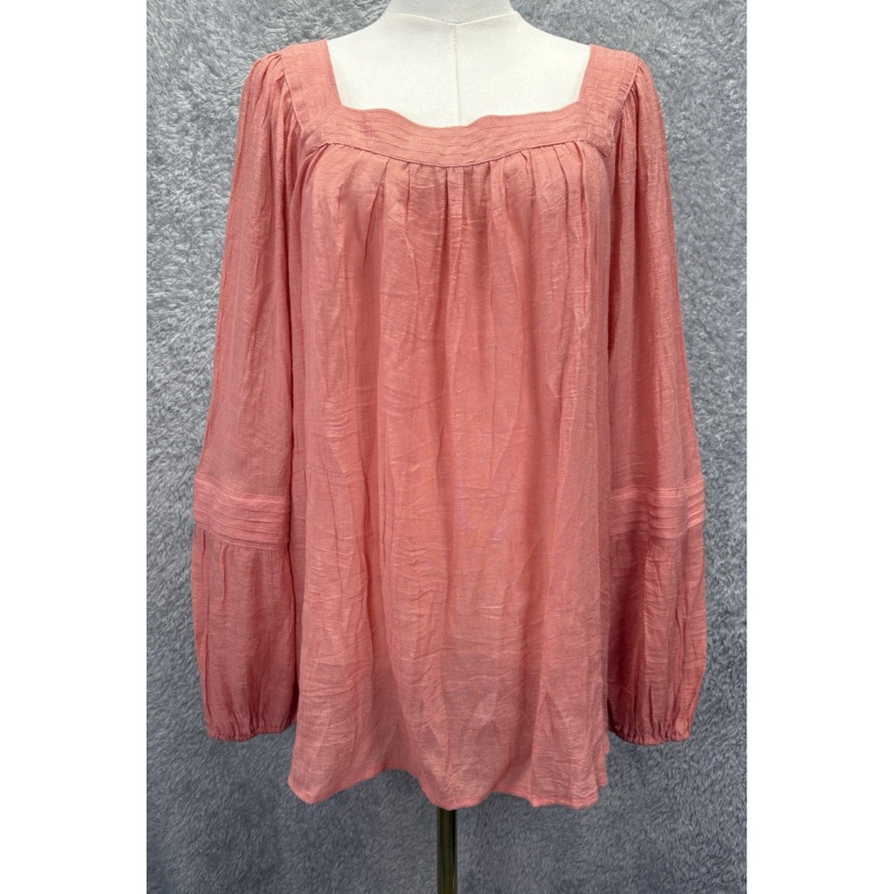 LC Lauren Conrad Womens XL Coral Square Neck Peasant Blouse Boho Career Top